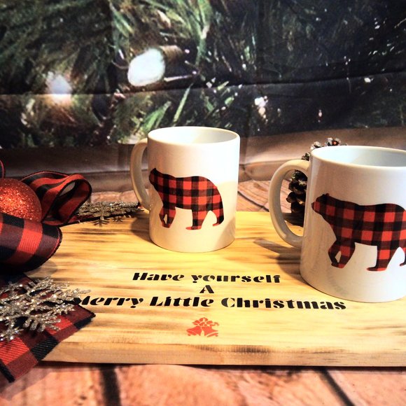 winter coffee Mugs with tray - Picture 1 of 2